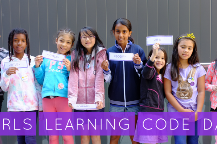 Girls learning code banner